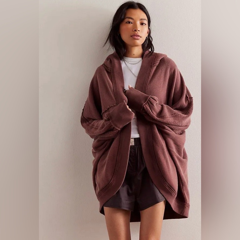 NEW Free People We The Free Forever Yours Cardi Charred Eggplant XS oversized
